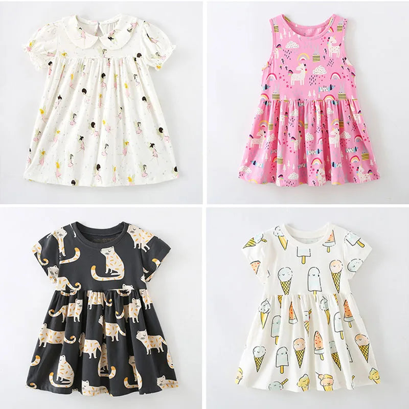 Kids Girls Floral Print Casual Cotton Dresses for Summer childrensterritory