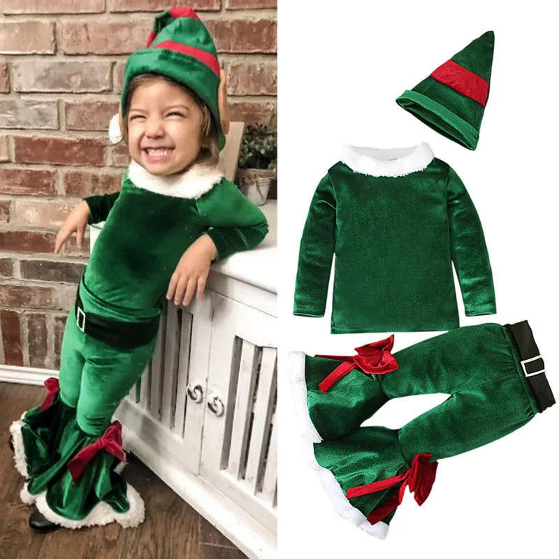 Kids Elegant Velvet Suit with Bell Bottom Pants for Christmas