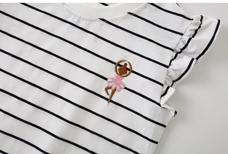 Striped Print Cotton Short-sleeve Kids Girls Tees childrensterritory
