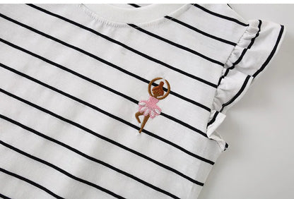 Striped Print Cotton Short-sleeve Kids Girls Tees childrensterritory