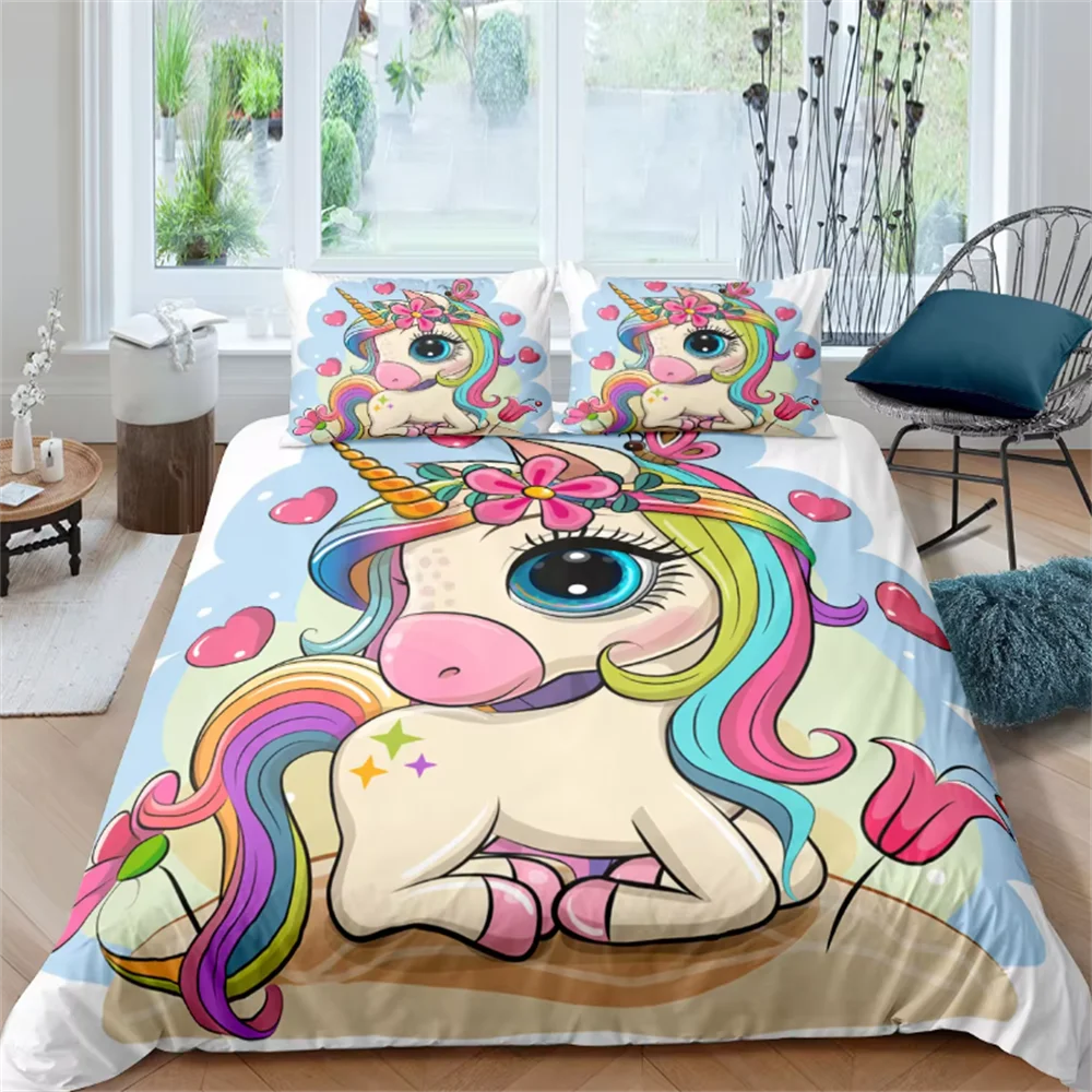 Soft & Colorful Unicorn Print Kids Bedsheet Set