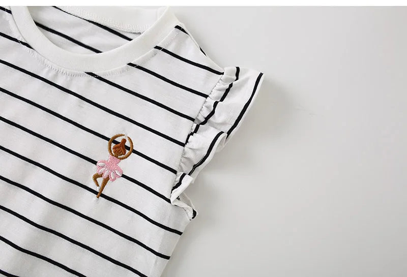 Striped Print Cotton Short-sleeve Kids Girls Tees childrensterritory