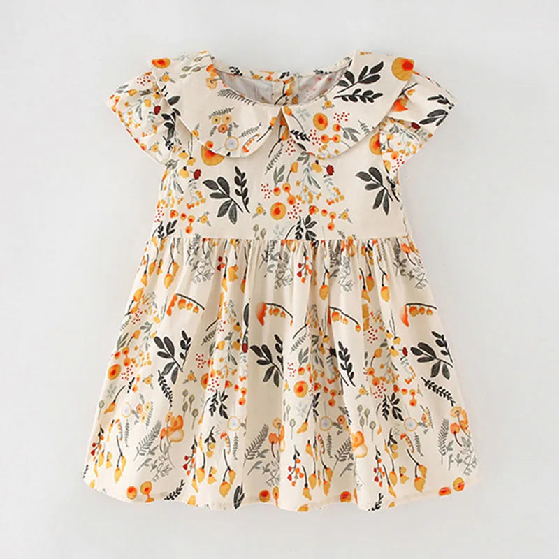 Kids Girls Floral Print Casual Cotton Dresses for Summer childrensterritory