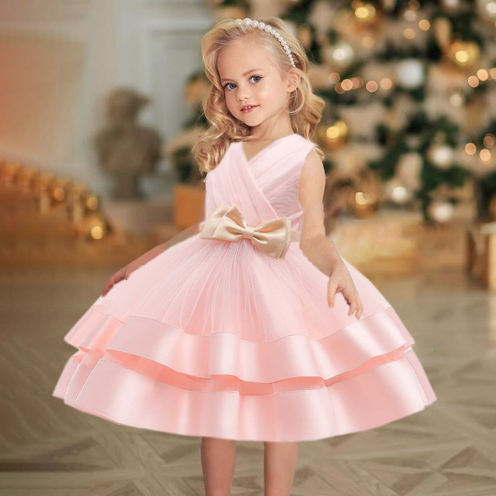 Elegant Formal Bow Puff Flower Girl Dresses for Birthday childrensterritory