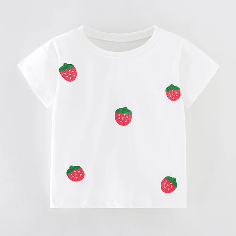 Kids Girls Causal Cotton T-Shirts with Strawberries Print for Summer childrensterritory