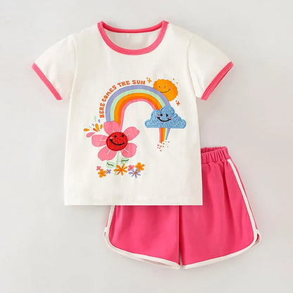 Little Girls 2pcs Cartoon Print Cotton Clothing Set for Summer childrensterritory