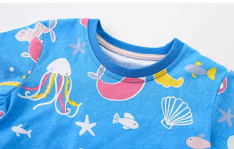 Kids Sea World Print Combed Cotton Casual Suits for Summer childrensterritory