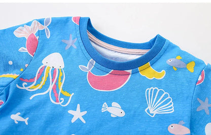 Kids Sea World Print Combed Cotton Casual Suits for Summer childrensterritory