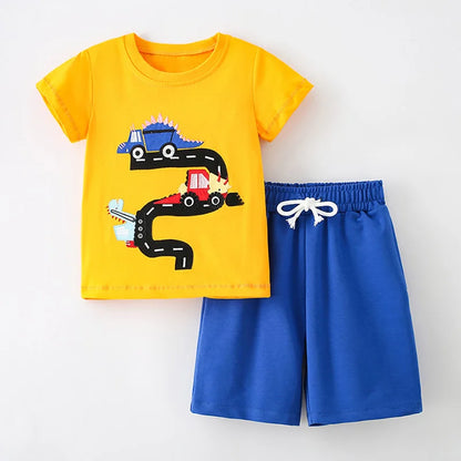 Kids Boys Short Sleeve Cartoon Print Clothing Sets childrensterritory