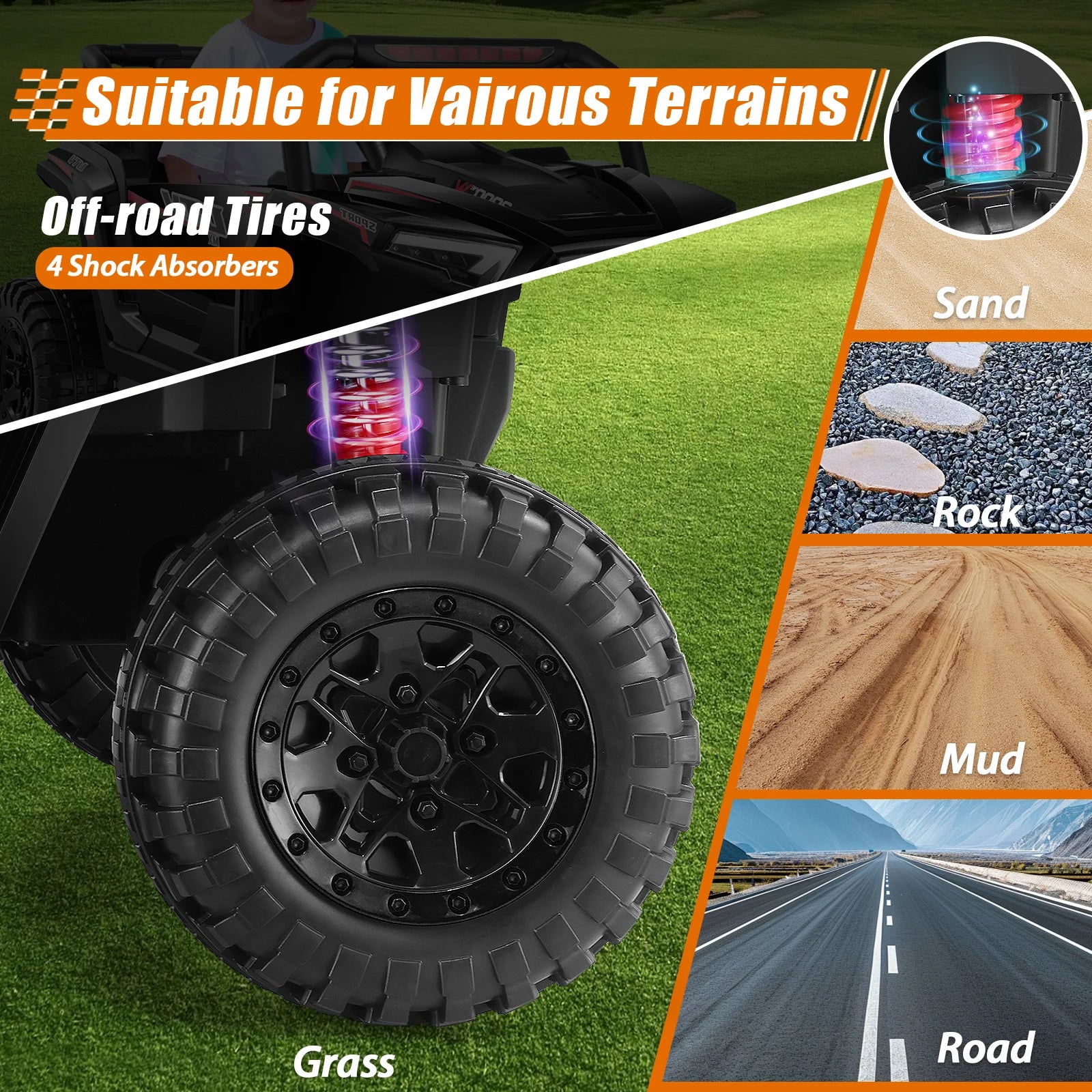 RC 24V Off-Road Electric 2 Seater Ride on Car UTV for Kids