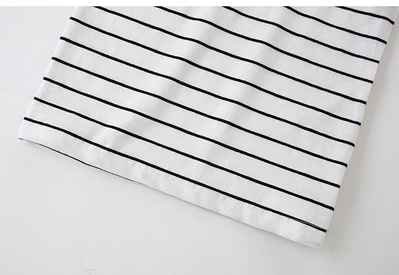 Striped Print Cotton Short-sleeve Kids Girls Tees childrensterritory