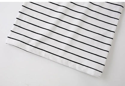 Striped Print Cotton Short-sleeve Kids Girls Tees childrensterritory
