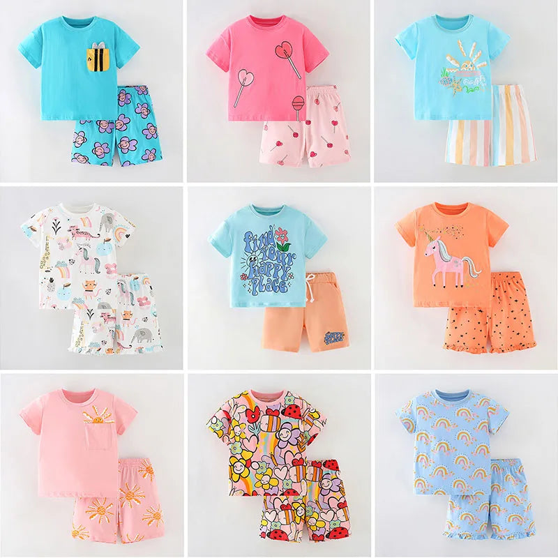 Little Girls Cartoon Design 2pcs Summer Cotton Clothing Sets childrensterritory