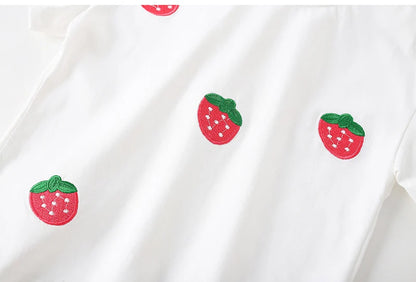 Kids Girls Causal Cotton T-Shirts with Strawberries Print for Summer childrensterritory