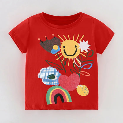 Kids Girls Stylish Cartoon Animal Prints Cotton Tops Tees for Summer childrensterritory