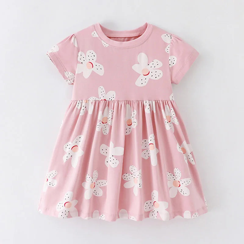 Kids Girls Floral Print Casual Cotton Dresses for Summer childrensterritory