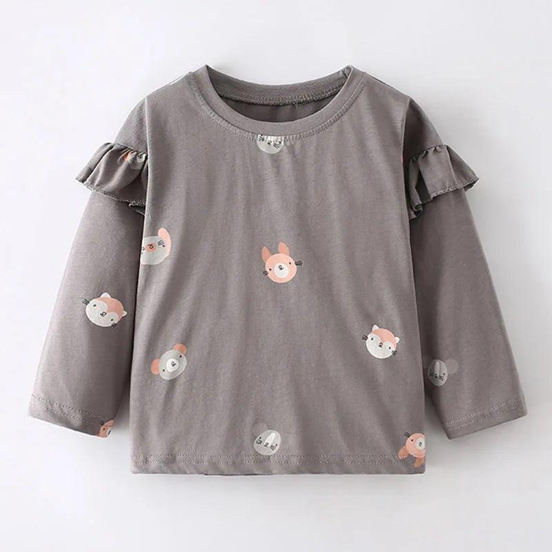 Full-Sleeve Cartoon Design Cotton T-Shirts For Girls