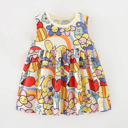 Kids Girls Floral Print Casual Cotton Dresses for Summer childrensterritory