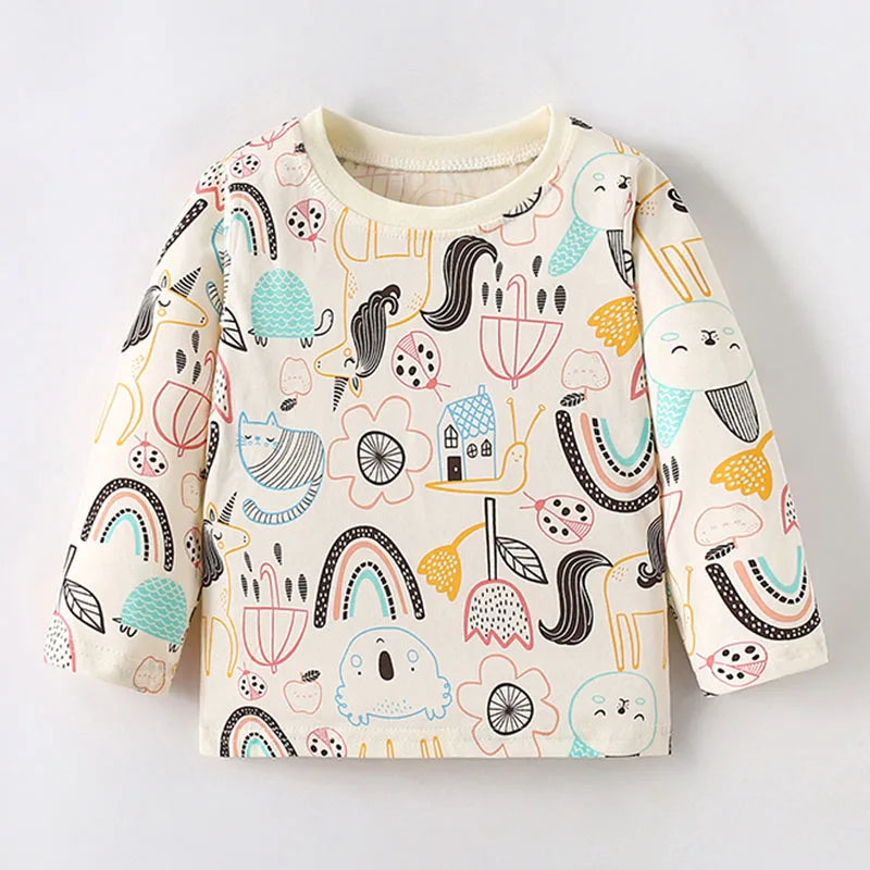 Full-Sleeve Cartoon Design Cotton T-Shirts For Girls
