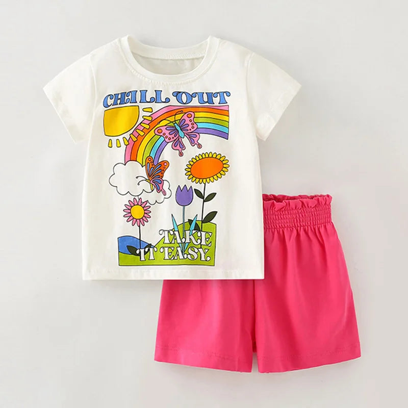 Little Girls 2pcs Cartoon Print Cotton Clothing Set for Summer childrensterritory