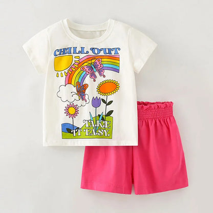Little Girls 2pcs Cartoon Print Cotton Clothing Set for Summer childrensterritory
