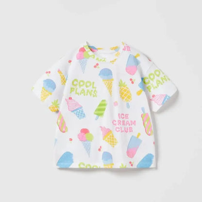 Kids Girls Stylish Cartoon Animal Prints Cotton Tops Tees for Summer childrensterritory