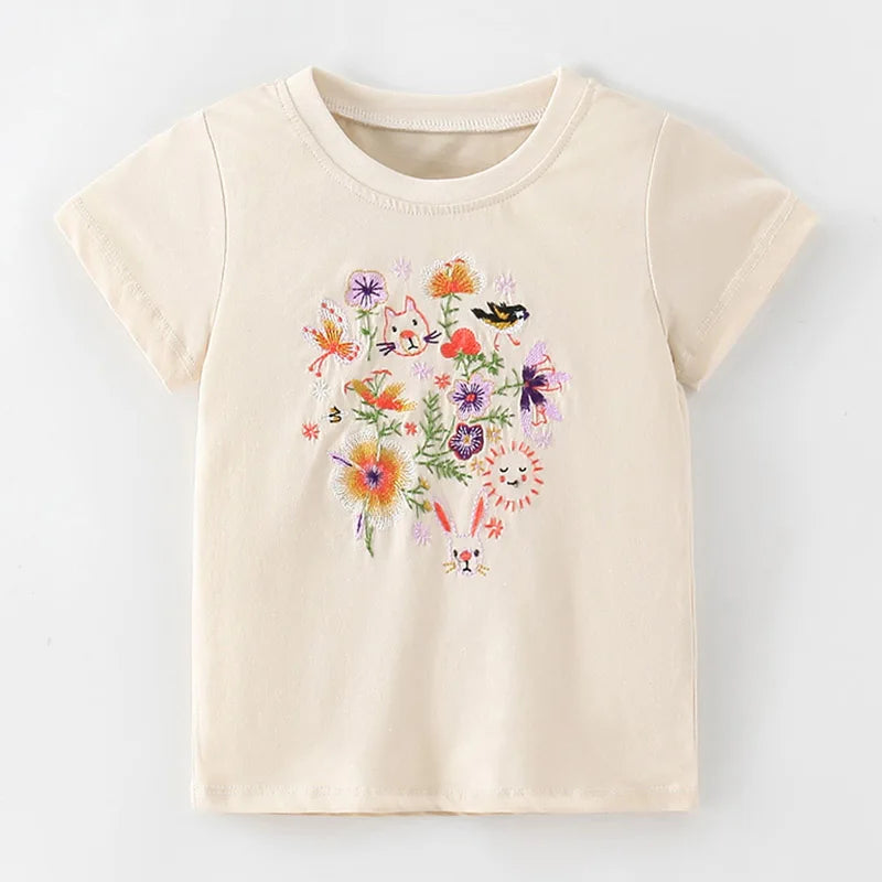 Kids Girls Stylish Cartoon Animal Prints Cotton Tops Tees for Summer childrensterritory