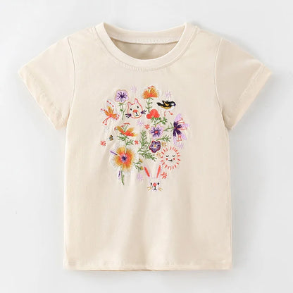 Kids Girls Stylish Cartoon Animal Prints Cotton Tops Tees for Summer childrensterritory