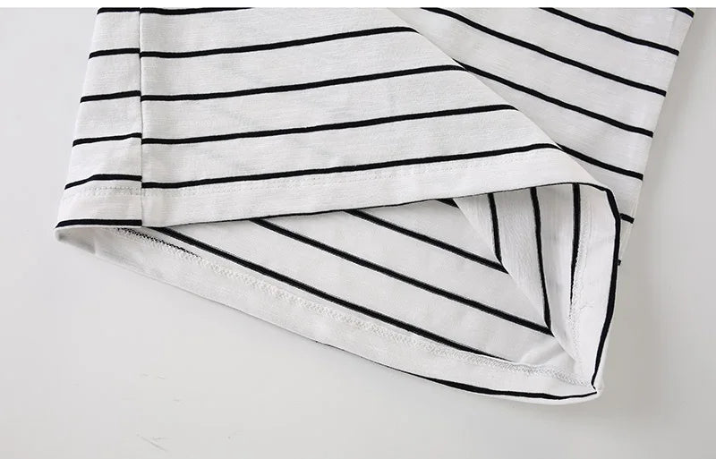 Striped Print Cotton Short-sleeve Kids Girls Tees childrensterritory