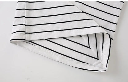 Striped Print Cotton Short-sleeve Kids Girls Tees childrensterritory