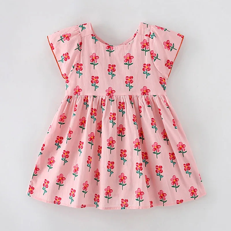 A-LINE Flower Print Little Girls Casual Summer Dress childrensterritory