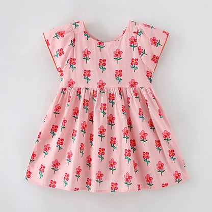 A-LINE Flower Print Little Girls Casual Summer Dress childrensterritory