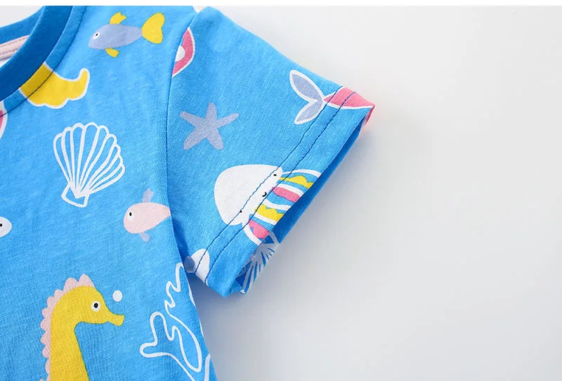 Kids Sea World Print Combed Cotton Casual Suits for Summer childrensterritory