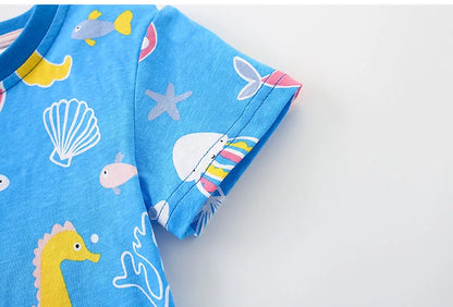 Kids Sea World Print Combed Cotton Casual Suits for Summer childrensterritory