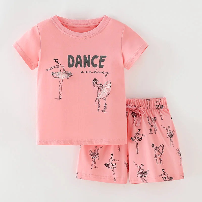 Little Girls Cartoon Design 2pcs Summer Cotton Clothing Sets childrensterritory