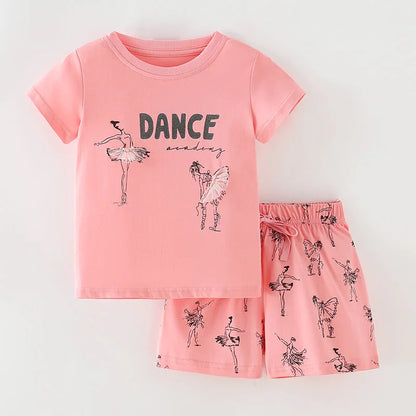 Little Girls 2pcs Cartoon Print Cotton Clothing Set for Summer childrensterritory