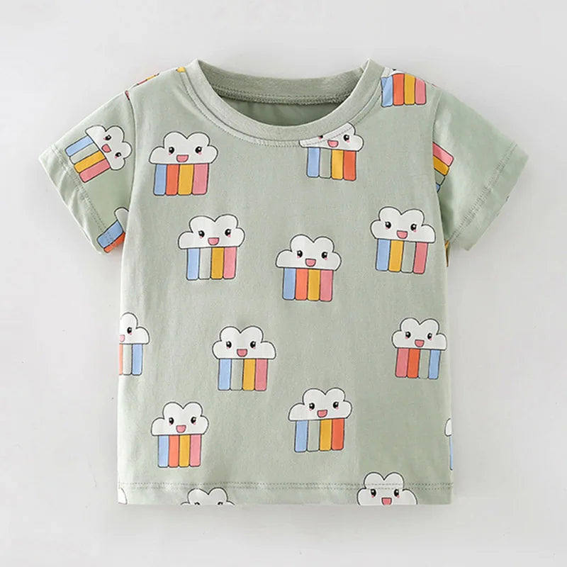 Kids Girls Stylish Cartoon Animal Prints Cotton Tops Tees for Summer childrensterritory