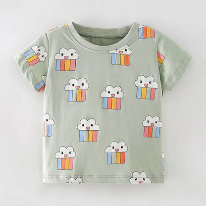 Kids Girls Stylish Cartoon Animal Prints Cotton Tops Tees for Summer childrensterritory