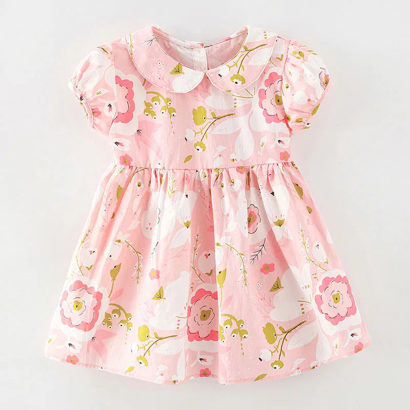 Kids Girls Floral Print Casual Cotton Dresses for Summer childrensterritory