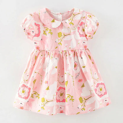 Kids Girls Floral Print Casual Cotton Dresses for Summer childrensterritory