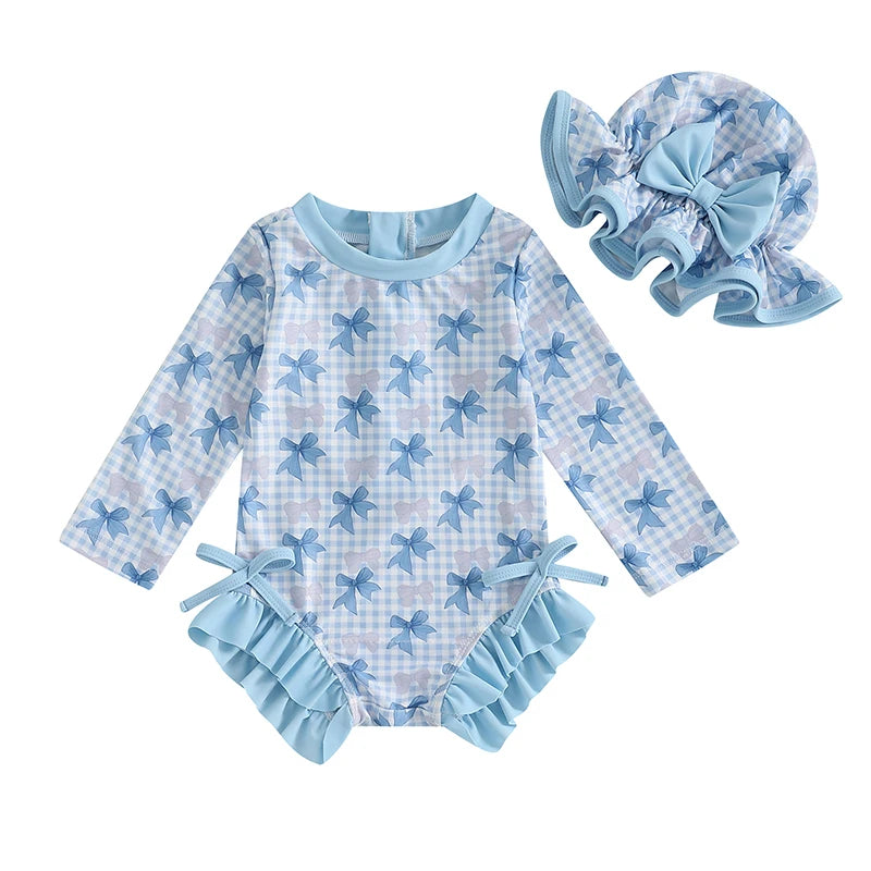 Floral Print Baby Girl Backless Long Sleeve Swimwear childrensterritory