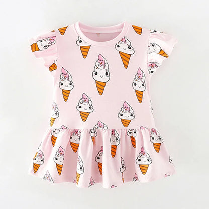 Kids Girls Floral Print Casual Cotton Dresses for Summer childrensterritory