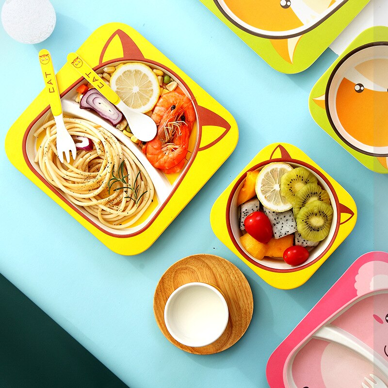 Cartoon Design Bamboo Fiber Tableware for Baby Feeding childrensterritory