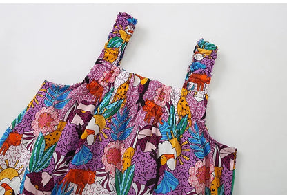 Kids Girls Cartoon Flower Print Cotton Summer A-LINE Dress childrensterritory