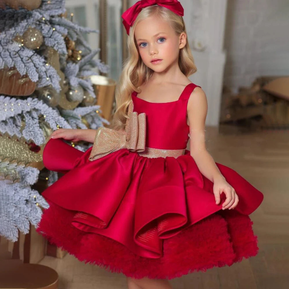 Kids Girls Sequins Bow Tutu Princess Dress for Birthday Party