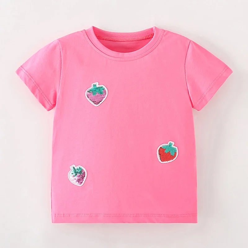 Kids Girls Stylish Cartoon Animal Prints Cotton Tops Tees for Summer childrensterritory