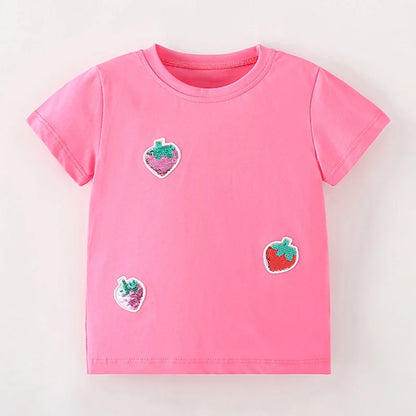 Kids Girls Stylish Cartoon Animal Prints Cotton Tops Tees for Summer childrensterritory