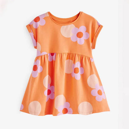 Kids Girls Floral Print Casual Cotton Dresses for Summer childrensterritory