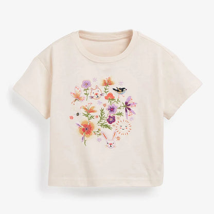 Kids Girls Stylish Cartoon Animal Prints Cotton Tops Tees for Summer childrensterritory