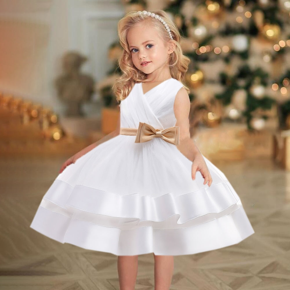 Elegant Formal Bow Puff Flower Girl Dresses for Birthday childrensterritory